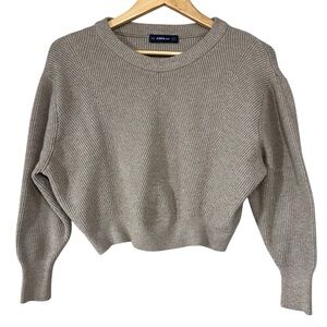 ZARA Womens Beige Sweater Size S Rib Knit Crop Minimalist Neutral